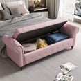 thumbnail image 3 of 63inch End of Bed Storage Bench, Modern Velvet Button Tufted Upholstered Ottoman Bench with Arms, Long Footrest for Bedroom Entryway and Living Room, 500LBS Weight Capacity, Pink, 3 of 7