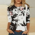 thumbnail image 2 of Pompotops T-shirt de Mode pour Femme Mi-Long Manches 3/4 Blouse Col Rond Hauts Décontractés Liquidation, 2 of 5
