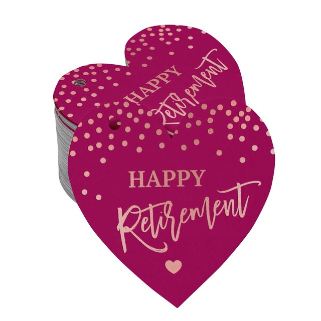 Inkdotpot Happy Retirement Bottle Tag Real Rose Gold Foil Favor Hang Tag 50 Pack