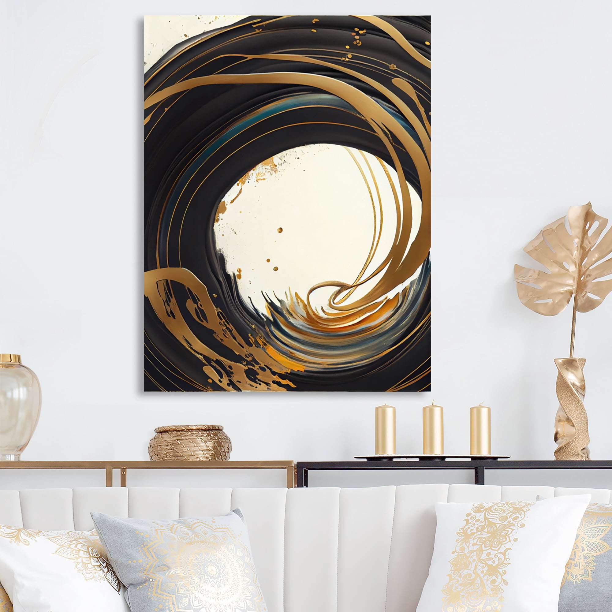 Designart Black And Gold Circle I Canvas Wall Art