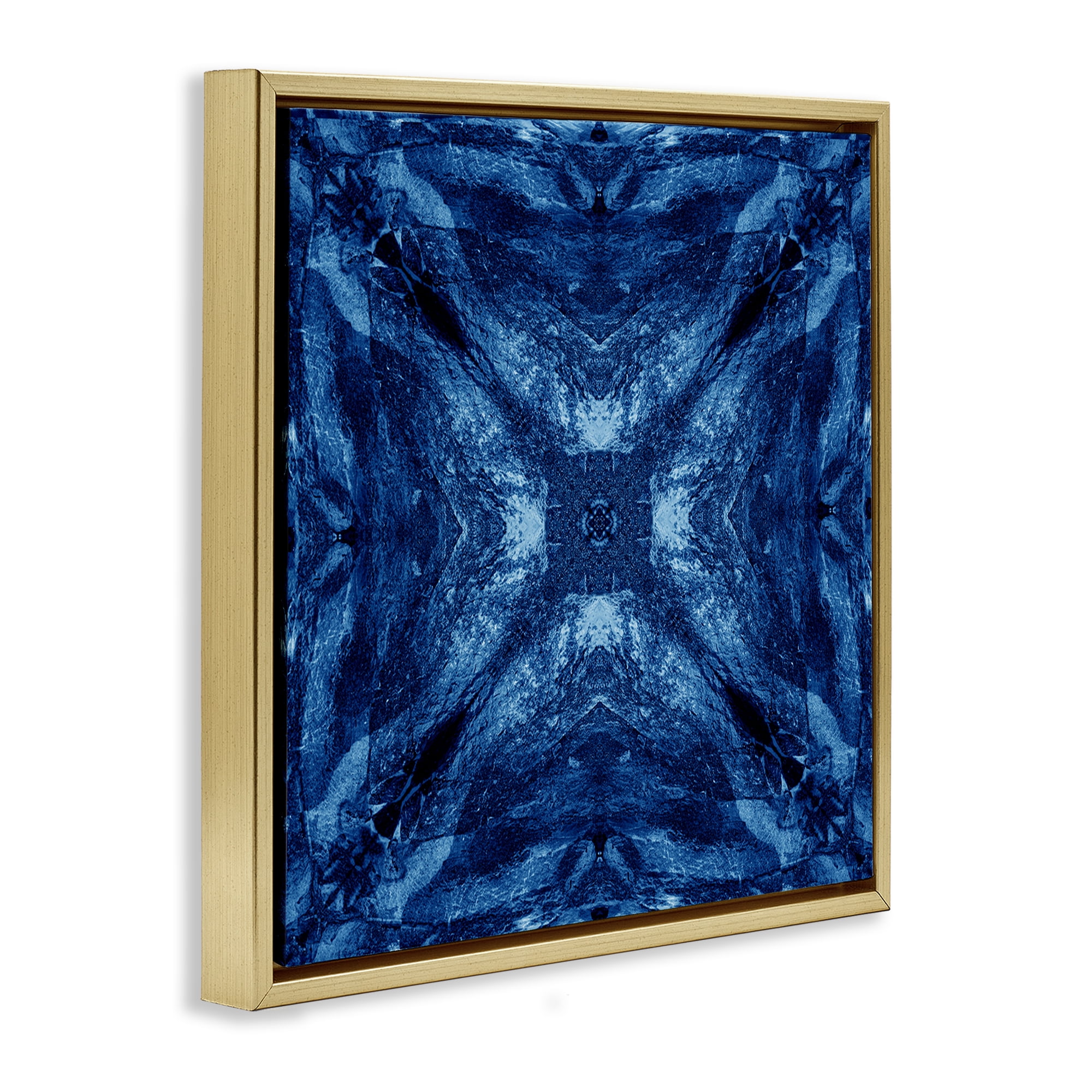 Stupell Industries Mirrored Blue Pattern Abstract Painting Gold Floater Framed Canvas Art Print Wall Art, 18 x 18