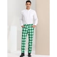 thumbnail image 3 of Pantalones de tela escocesa para hombre, ajuste regular, parte delantera plana, trabajo, baile de graduación, pantalones a cuadros Verde claro S, 3 of 6