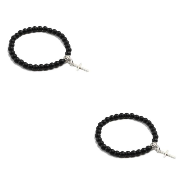 Baohd Stylish And Comfortable Beaded Bracelets For Wear Gift Cross Pendant Bracelets black 2Set