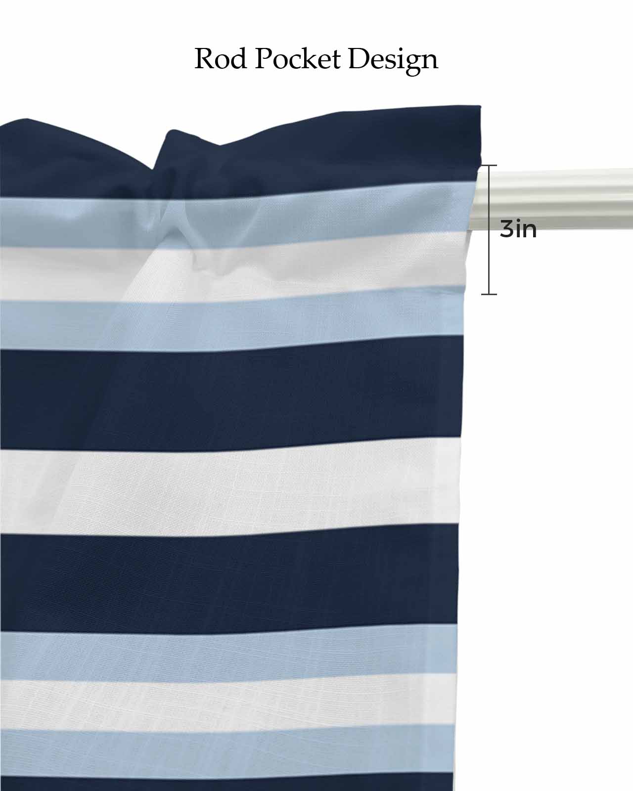 Blue Navy Striped Kitchen Valances for Windows Farmhouse Linen Window Valance Curtain for Living Room Window Treatment Modern Ombre Abstract Lines Pattern Valance Rod Pocket Topper, 60 x 18 Inch