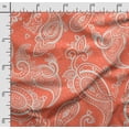 thumbnail image 2 of Soimoi Asian Paisley Print, Silk Fabric, Decor Sewing Fabric by The Yard 42 Inch Wide,Decorative Fabric for Shirts Suits Ties, White & Orange, 2 of 5