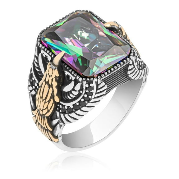 Mystical Beauty: 925 Sterling Silver Ring with Mystic Topaz Stone and Basket Weave Pattern