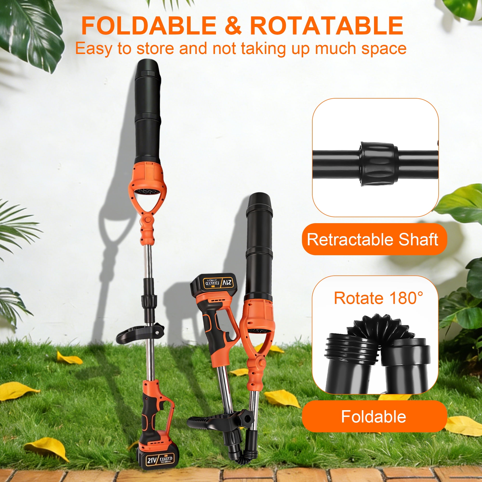 HOTREE Cordless Leaf Blower 600CFM with 2×21V Batteries, Foldable Rotating Design for Lawn Care Patio Cleaning