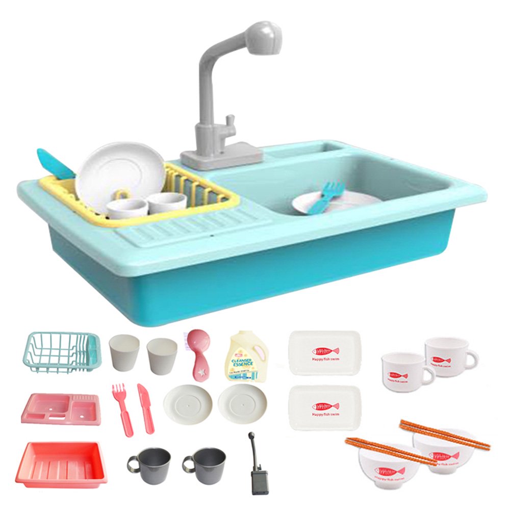 Children Kitchen Sink Pretend Play Set Electric Circulation Pool