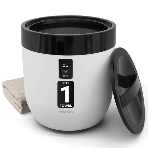 SereneLife Bucket Warmers with Customized Fragrances for Spa and Bathroom, Timer 20/40/60/90 Minutes, Fits 1 Large Towel, Blanket, Bathrobe, PJs (Black)
