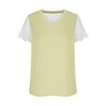 thumbnail image 6 of Busydd Womens Summer Tops Fashion Solid Color Patchwork Lace Blouses Casual Stylish V Neck Short Sleeve T-Shirts Comfy Lightweight Versatile Loose Going Out Tops, 6 of 7
