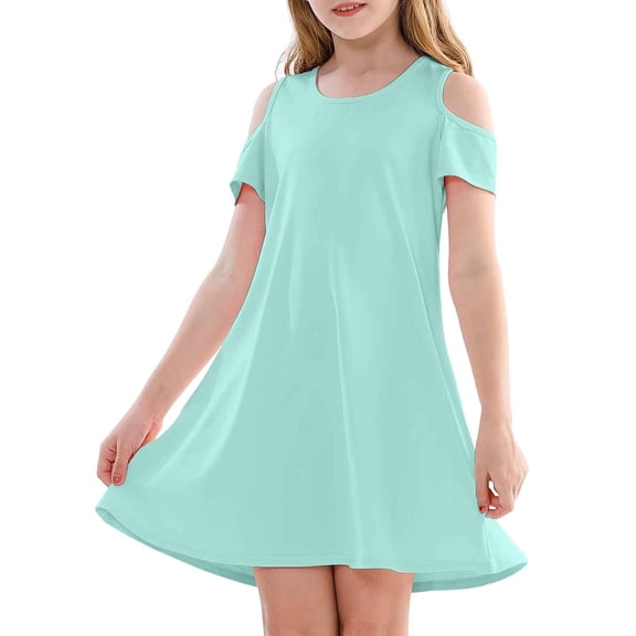 Little Girl Dresses Short Sleeve A-Line Tiered Swing Cute Green Dress For Girls Birthday Dress For Girls Sundress Princess Dress