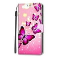 thumbnail image 2 of SaniMore Wallet Case for iPhone 14 Pro 6.1" 2022, PU Leather Color Painting Kickstand Wrist Strip Magnetic Clasp Cash Pocket Card Holders Shockproof Full Protective Case, Pink Butterfly, 2 of 9