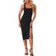 thumbnail image 1 of Vestido sin mangas de cuello redondo Inspire Chic para mujer, vestido largo de punto acanalado con abertura lateral, color negro, 1 of 6