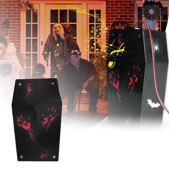 Riforla Halloween Coffin Prop Farm Animated Coffin Prop with Activated Lights and Sound Decorations for with Red Lights Coffin With Event & Party Black 11x6.5x3.6CM
