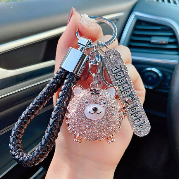 Bonito llavero de tigre con diamantes de imitación, colgante de llavero de coche con tarjeta de teléfono antipérdida, colgante de bolso de moda para mujer, llaveros para mujer xuanjing unisex