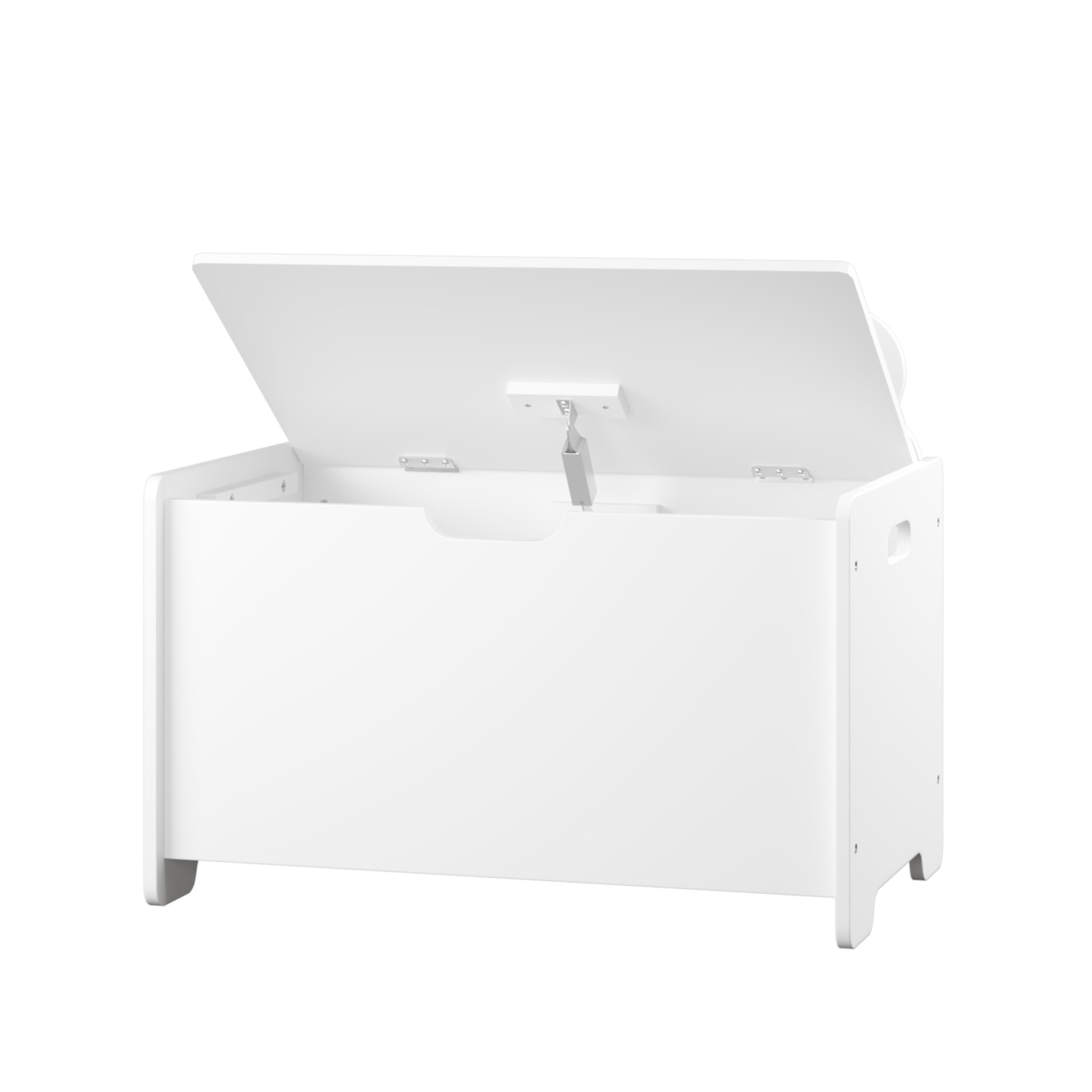 Noble House Kids Wooden Toy Box with Bear Backboard, Safety Hinged Lid Storage Chest and Organizer for Nursery, White