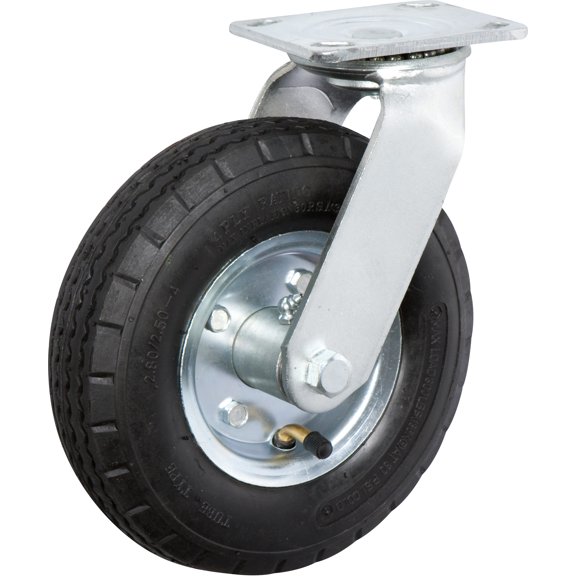 8 inch x 3 inch PNU Pneumatic Inflatable Industrial Top Plate Caster, 1 Swivel Caster, 300 LBS Load Capacity, BLACK (Single) - ICON 6600 Series