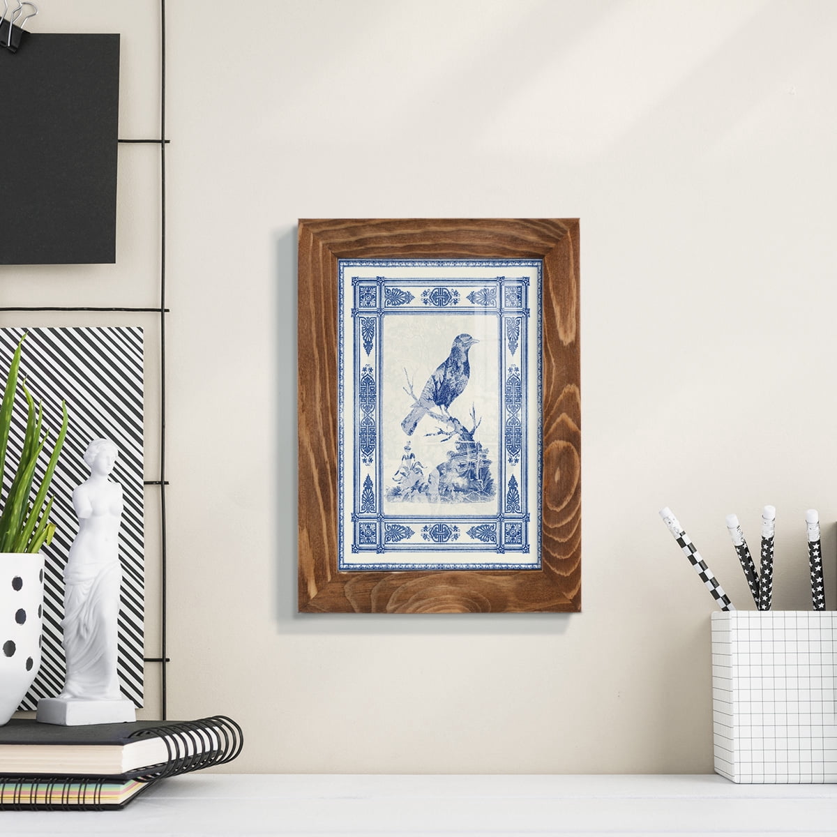 Toile de Jouy I -Framed Print w/glass-Walnut