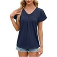 thumbnail image 4 of CLOISE Blouses for Women Dressy Casual Short Sleeve Tee Summer Loose Shirts Fashion Elegant Breathable V Neck Tops Solid Comfortable Tunic T Shirts Navy 2XL, 4 of 8