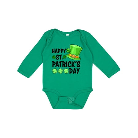 

Inktastic Happy St. Patrick s Day Green Hat and Clovers Gift Baby Boy or Baby Girl Long Sleeve Bodysuit