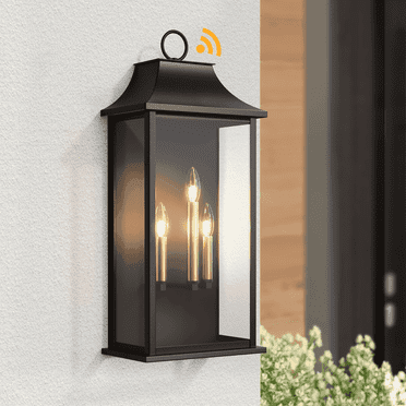 Maxax Dusk to Dawn Outdoor Wall Sconce, 3-Light, 25-Inch Black Weatherproof Wall Lantern for Porch, Patio
