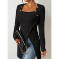 thumbnail image 4 of Ribbed Button Decor Asymmetrical Hem T-Shirt, Casual Long Sleeve Top For Spring & Fall, Women's Clothing, 4 of 7