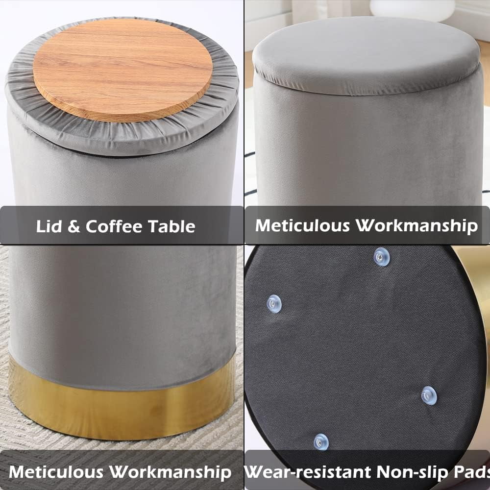 Mxfurhawa Velvet Storage Ottoman Multipurpose Footrest Stool for Living Room & Bedroom（Grey）