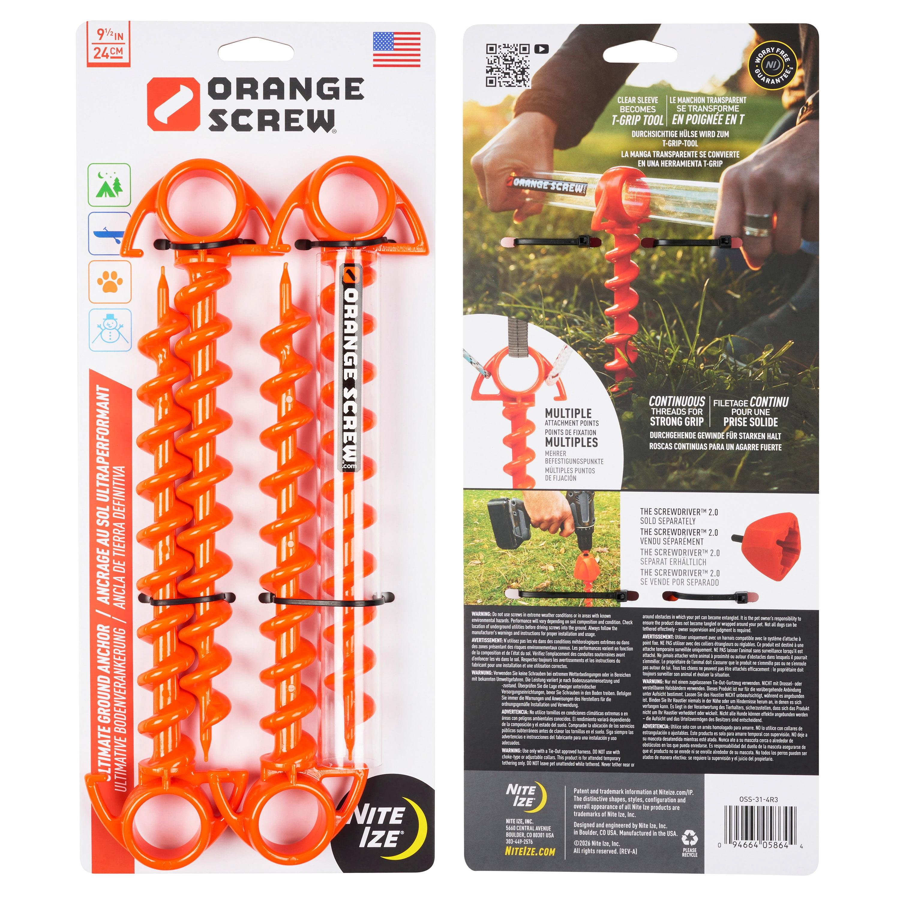 Orange Screw® Ultimate Ground Anchor - Small - 4 Pack - Bright Orange