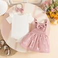 thumbnail image 2 of CAUYDY Toddler Baby Girls Summer Clothes Cute Outfits Short Sleeve Romper Overall Skirt Dress Headband 3-Piece Newborn Infant Girls Outfit 3M 6M 9M 12M 18M (Sizes 6-9 Months,F2-Pink), 2 of 9