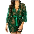 thumbnail image 2 of YFNNUP Women's Lace Kimono Robe Sexy Mesh Nightgown 2pc 3/4 Sleeve Lingerie Comfy Belt Nightwear S-3XL, 2 of 7
