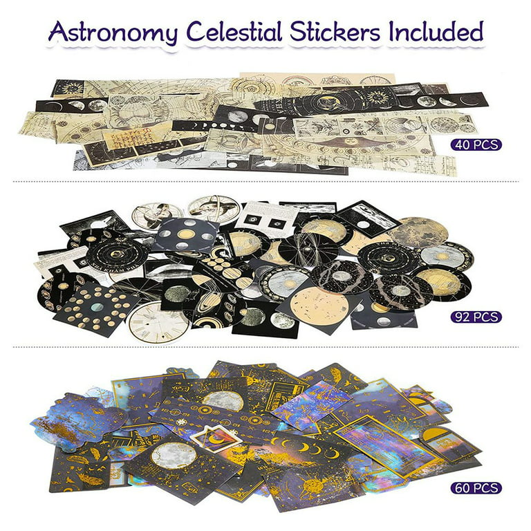 192Pcs Celestial Stickers Vintage Stickers for Scrapbooking Moon Space  Astronomy Stickers Journaling Supplies 