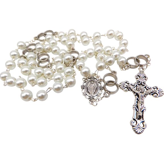 Ensemble de Chapelet de Mariage Irlandais Perles en Verre Métal Sainte Trinité Crucifix avec Carte de Prière Bénédiction pour Mariage dans un Sac à Cordon