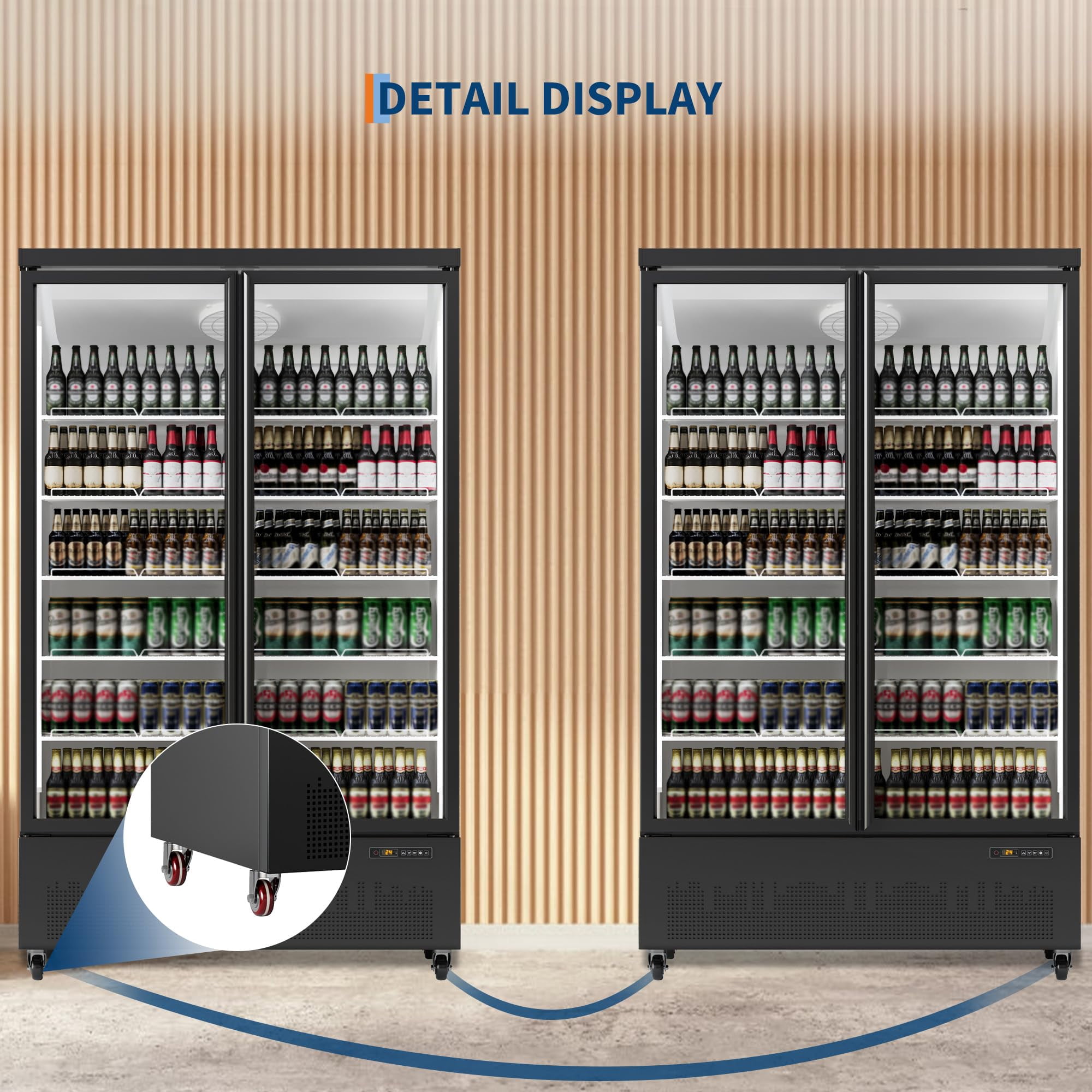 Acekid Large Glass Door Display Refrigerator, Commercial Merchandiser Cooler for Beverages, Black