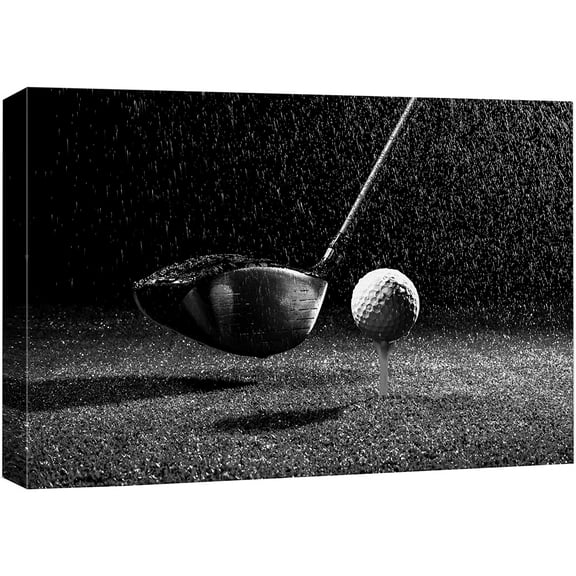 wall26 Canvas Print Wall Art Black & White Gold Club & Golf Ball Boys Room Decor Sports Fitness Photography Realism Decorative Scenic Multicolor for Living Room, Bedroom, Office - 32x48