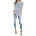 thumbnail image 4 of Chemise Femme Imprimé Léopard avec Manches à Volants Col Rond Vêtements d'Été, Bleu, P, 4 of 7