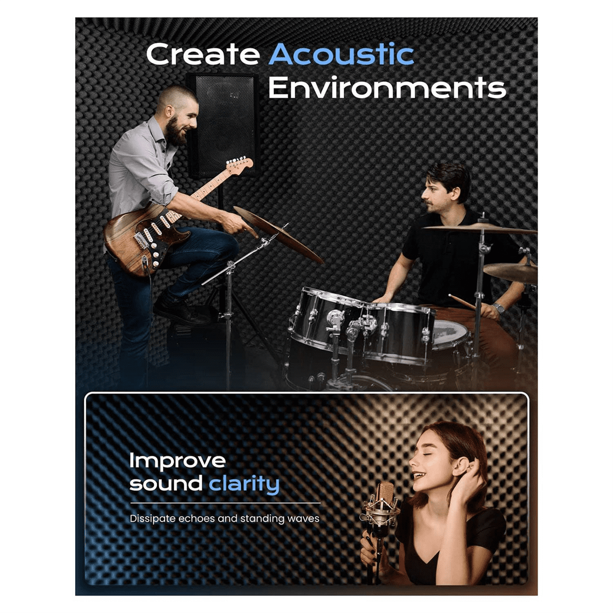 24 Pack Self Adhesive Egg Crate Sound Proof Foam Panels 1x12x12Inch, Acoustic Foam for Home and Studios