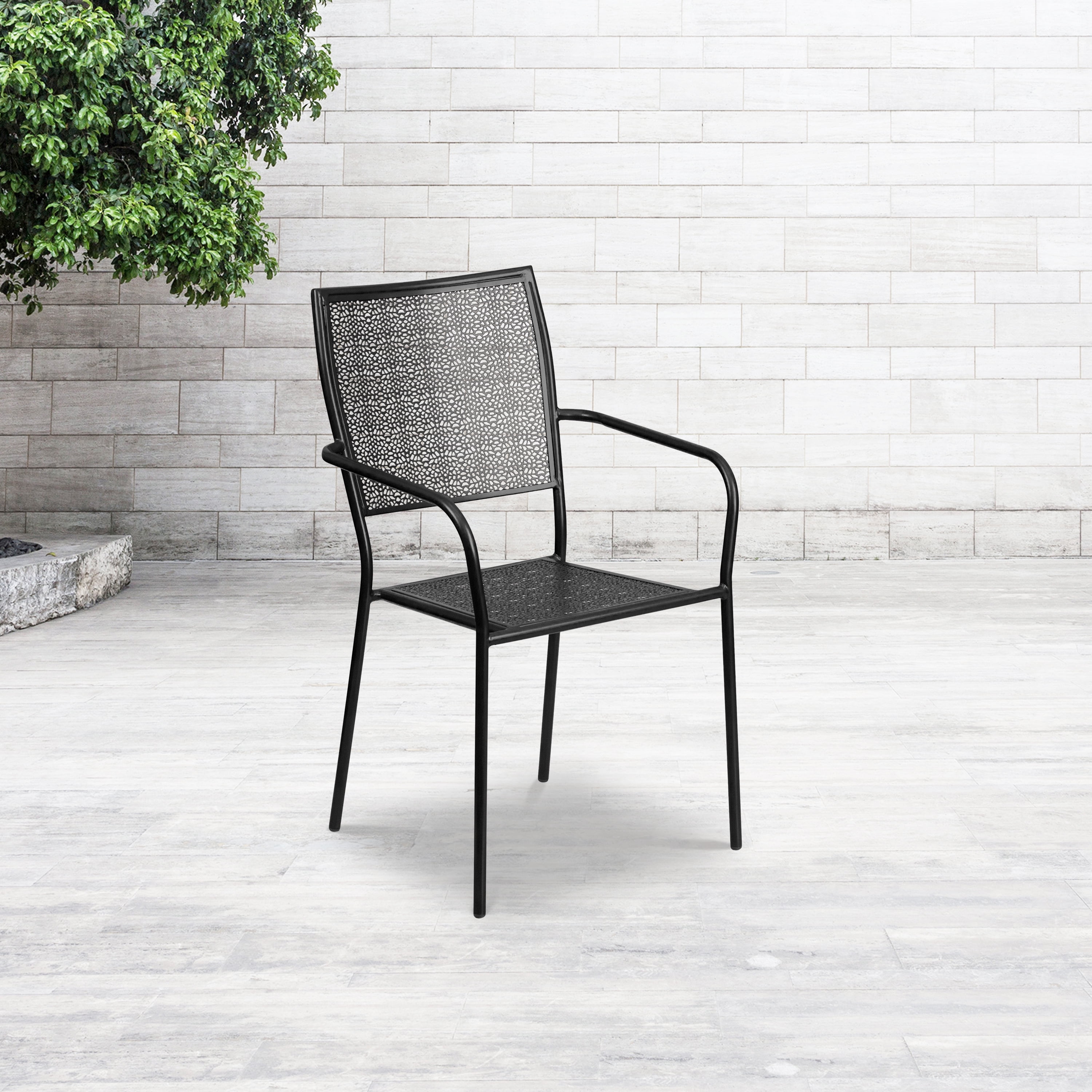 Flash Furniture Black IndoorOutdoor Steel Patio Arm Chair with Square