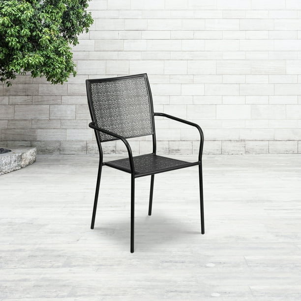 Commercial Grade Black IndoorOutdoor Steel Patio Arm Chair with Square