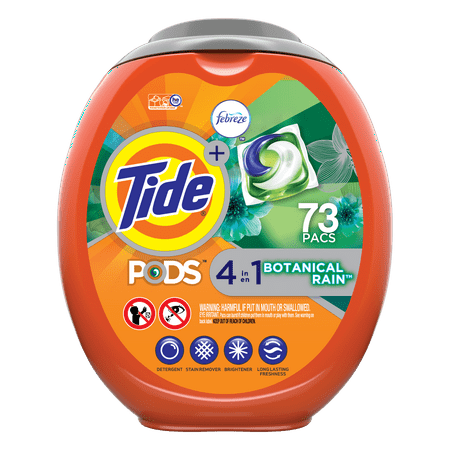 Tide PODS Plus Febreze Liquid Laundry Detergent Pacs, Botanical Rain, 73 count (Packaging May