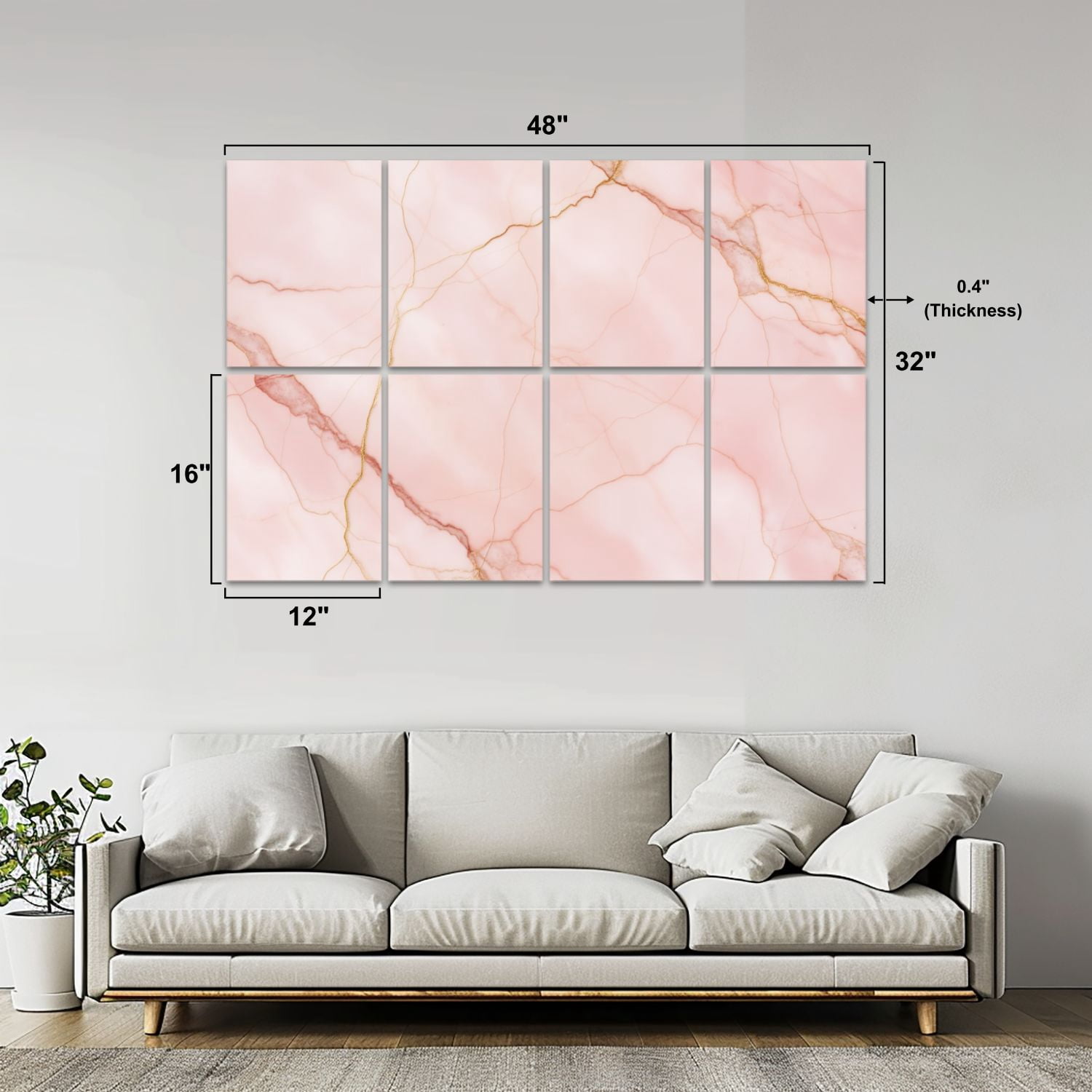 8 Pack Art Acoustic Panels Sound Absorbing Pink Marble Soft Veins Elegant Abstract Decorative Soundproof Wall Panels Self Adhesive for Nursery Game Room Bedroom 48"x32"