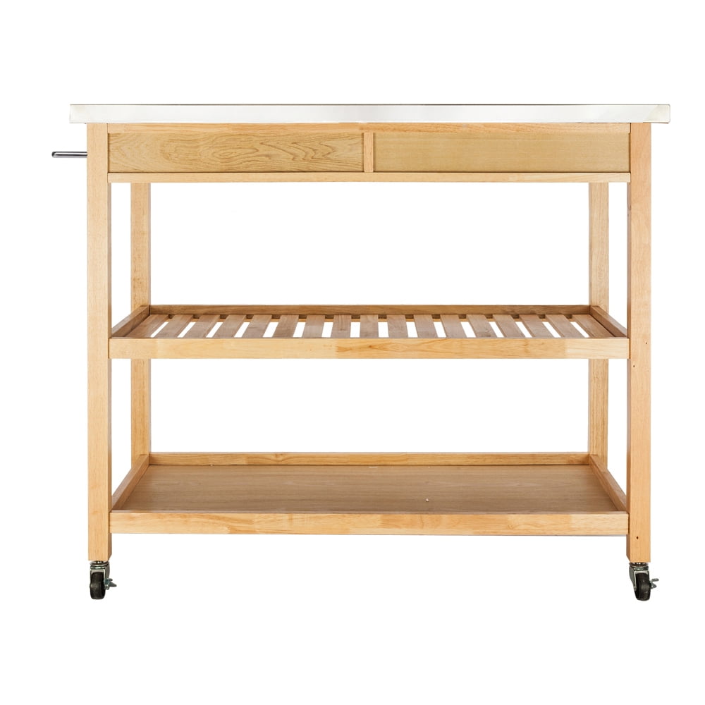 Kepooman Rolling Kitchen Cart Set - Stainless Steel Table Top, Two Drawers, Two Shelves, Burlywood Kepooman Rolling Kitchen Cart Set - Stainless Steel Table Top, Two Drawers, Two Shelves, Burlywood
