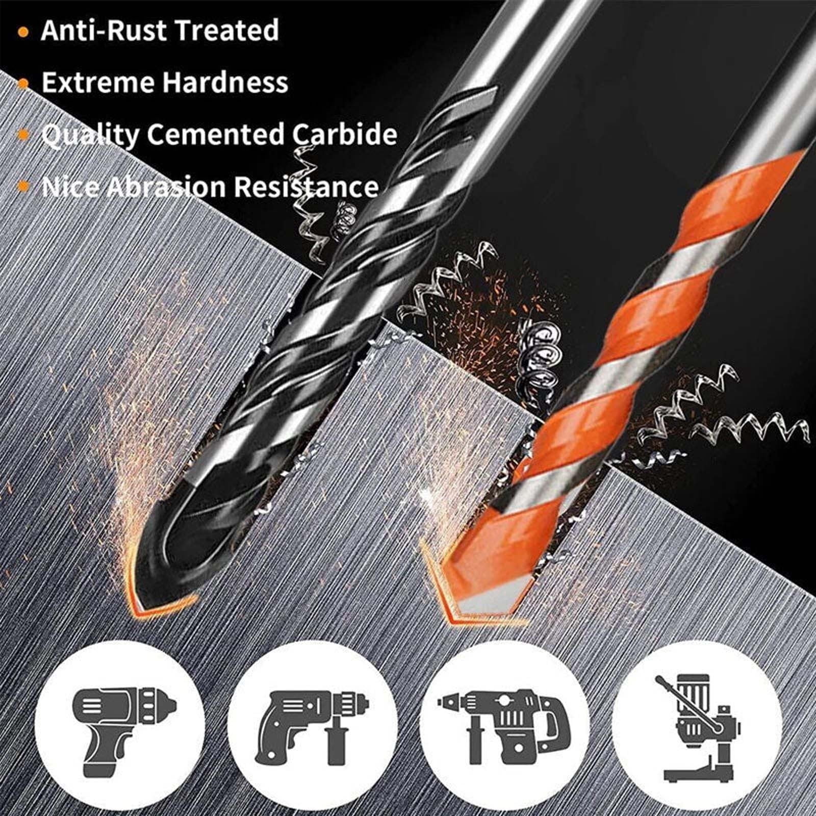Multi-Size Drill Bit Set, Four Blade Hexagonal Shank Ceramic Wall Wood Plastic Metal DIY Home Improvement Tool Kit for Furniture Installation Repairs Professional Use