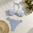 thumbnail image 5 of OWMEOT Striped Bikini Sets for Women Sexy Halter Back Braided Straps Bathing Suits Low Rise Triangle Trunks for Summer Beach Vacation, 5 of 6