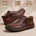 thumbnail image 2 of Men's Shoes Loafers Casual Driving Leather Slip Walking Boots Lightweight Ankle Fashion Comfortable Rubber hand-stitched Brown 7.5 US, 2 of 7