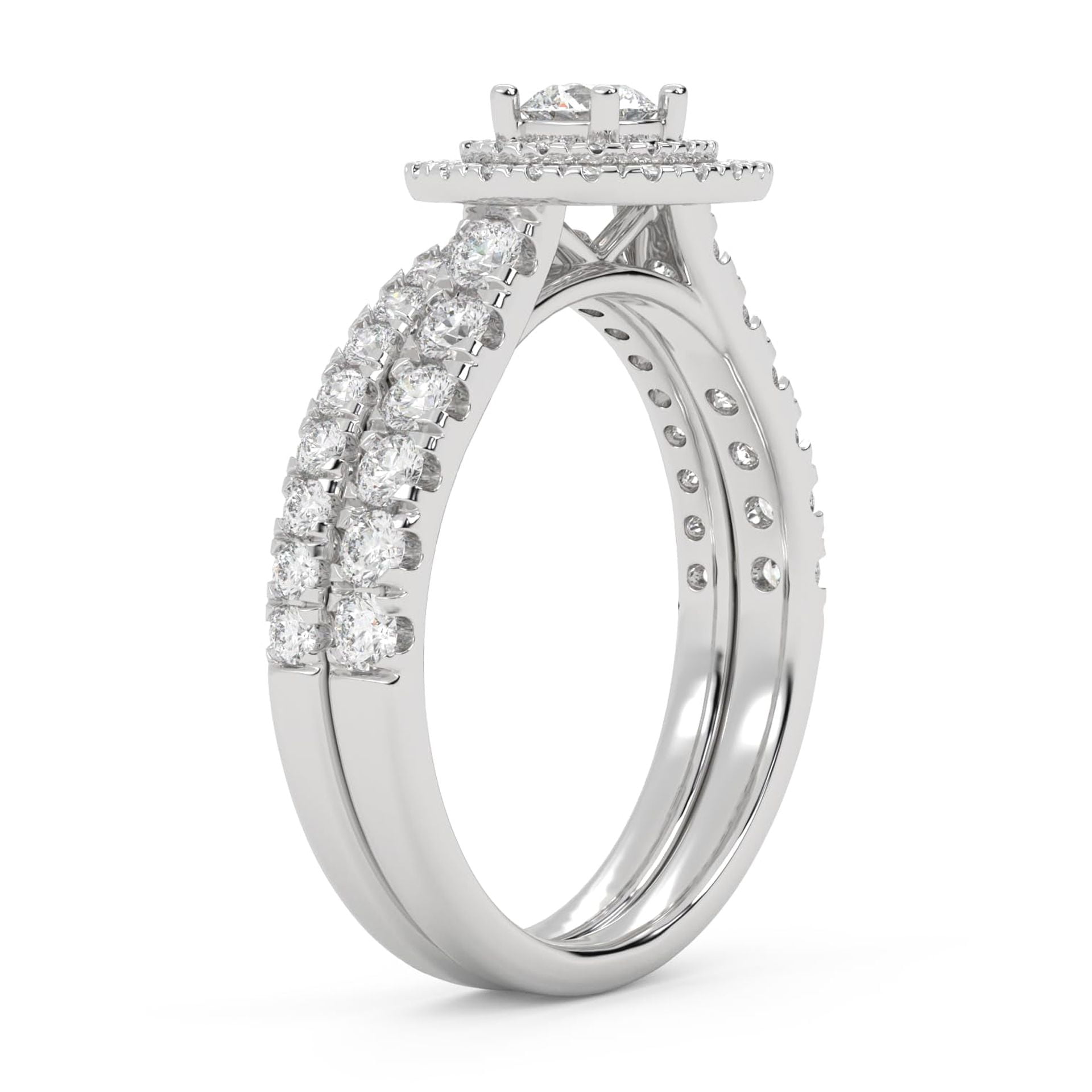 AFFY Double Halo Bridal Ring Set for Women Round Cut Lab Created Moissanite Engagement Wedding Rings In 14K White Gold Over Sterling Silver Size 7