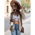 thumbnail image 4 of Chaqueta de Franela A Cuadros para Mujer, Camisa de Larga con Botones, Abrigos, Conjuntos de Otoño Caqui XL, 4 of 9