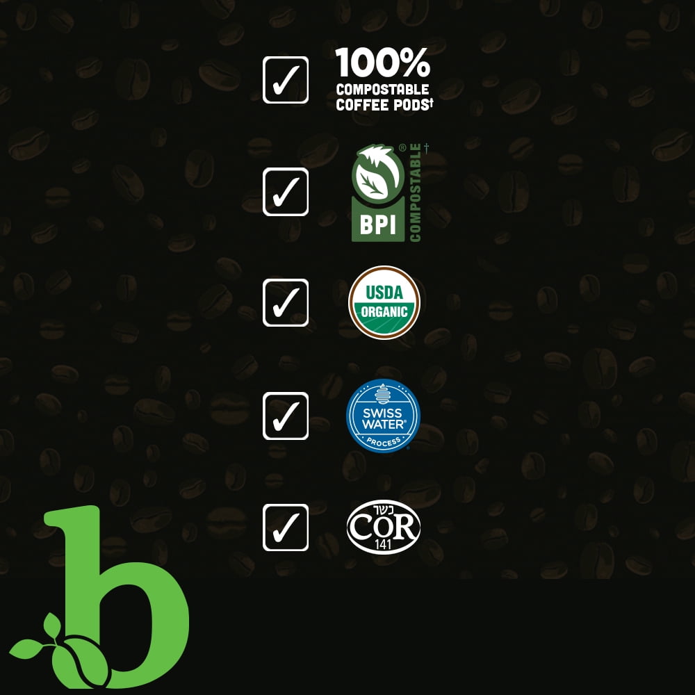 Beaniac Organic Downtime Decaf Swiss Water Decaffeinated Medium Roast Coffee Pods, 30 Count