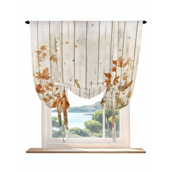 Vintage Pumpkin Fall Tie Up Curtains for Windows 63 Inch Length Balloon Curtains Kitchen Adjustable Balloon Window Shade Thanksgiving Botanical Leaves Wooden Tie Up Bathroom Curtain Window 52"x63"