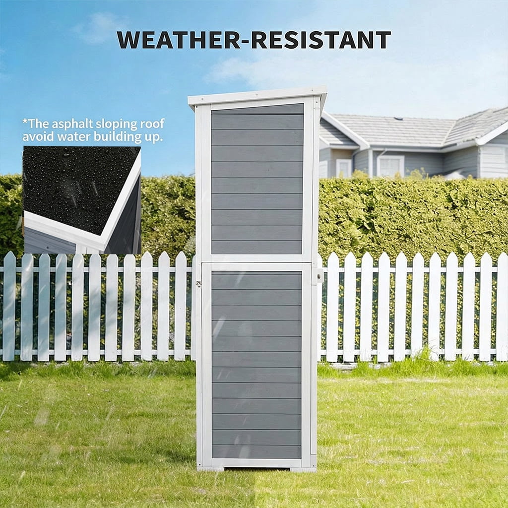 63.2" Outdoor Storage Cabinet with Adjustable Shelves, Aiho Wooden Outdoor Storage Shed with Lockable Double Doors for Backyard, Garden & Patio - Gray
