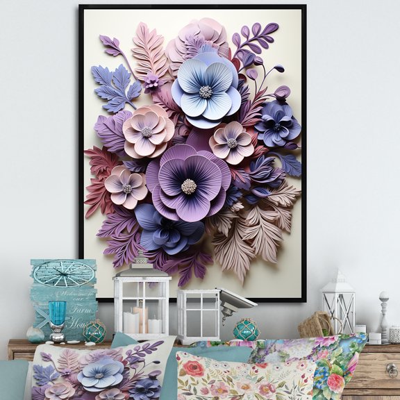 Designart "Artistic Expression In Purple Pansies" Pansies Floater Framed Canvas Art Print
